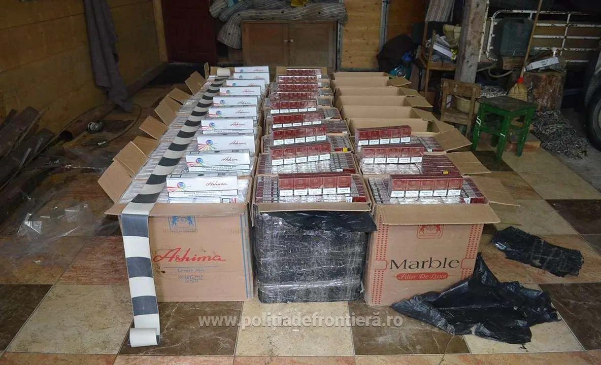 Țigări de contrabandă de aproape 130.000 de lei găsite într-un garaj de pe raza localității Lupcina FOTO