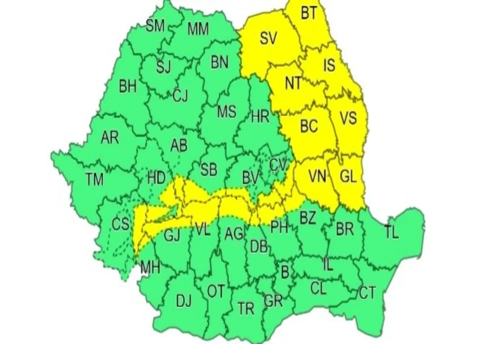 Cod galben de vânt pentru județul Suceava