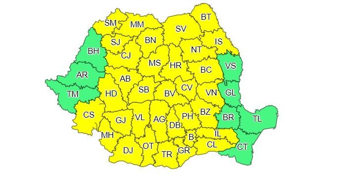 Informare meteo de instabilitate atmosferică și cantități de apă însemnate