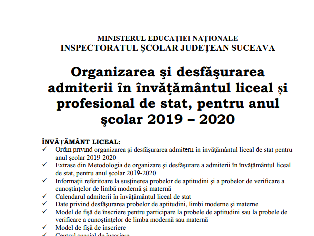Broșura de admitere la liceu, în format electronic pe siteul IȘJ Suceava