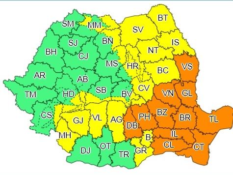 Cod galben de ploi torențiale, vijelii și grindină pentru județul Suceava