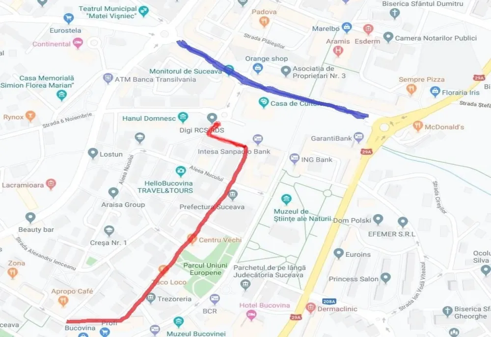 Parcări cu plată pe străzile Vasile Bumbac și Nicolae Bălcescu din municipiul Suceava
